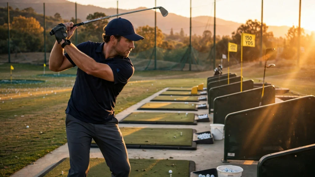 Golfer paused at the top of the backswing